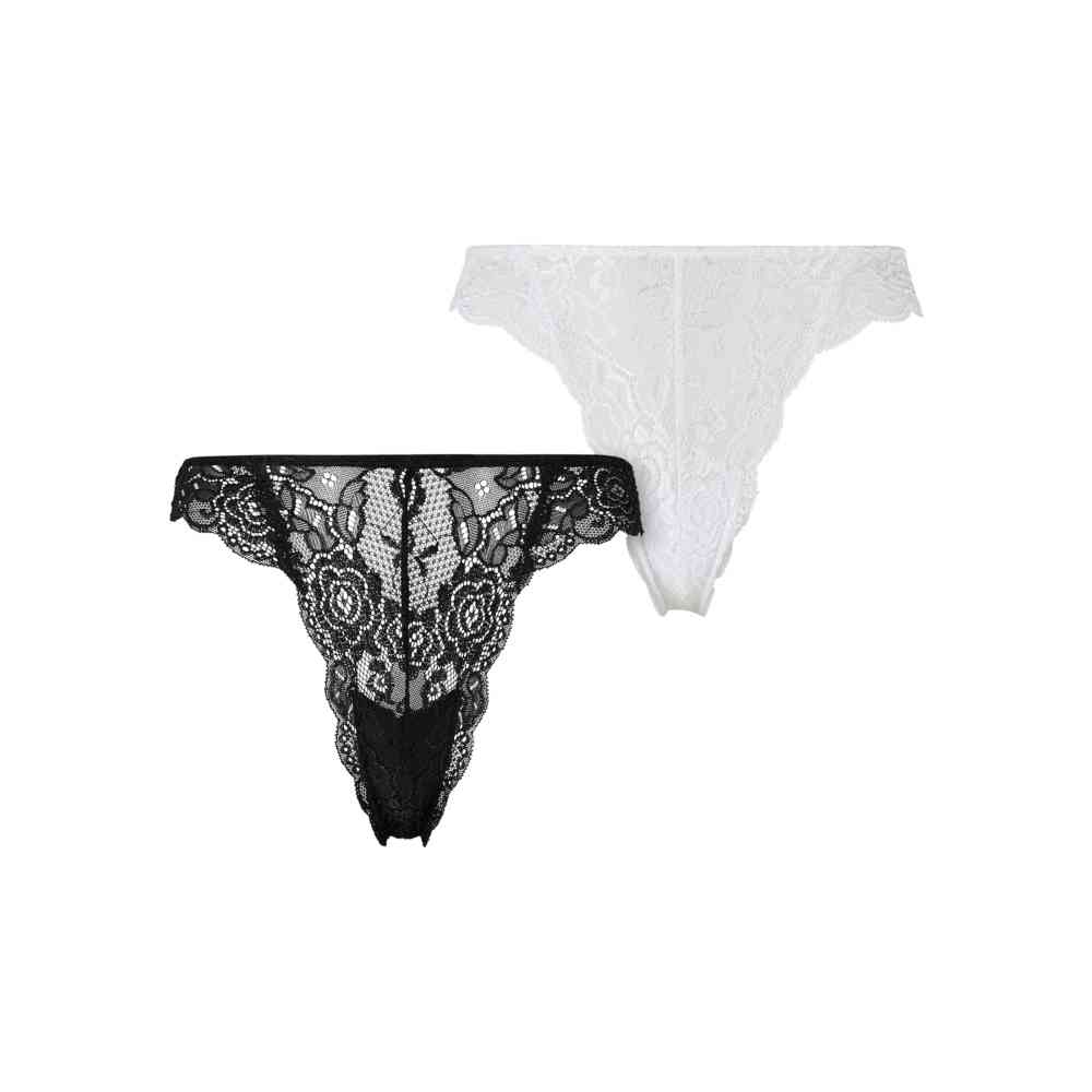 Urban Classics - Allover Lace Tanga 2Pack String - Schwarz/Weiß